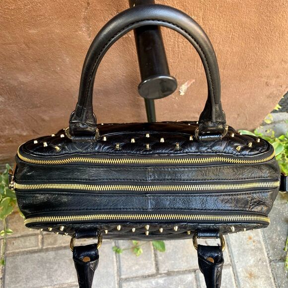 Rebecca Minkoff Gold Studded Black Quilted Leather Jealous Satchel - Picture 3 of 14